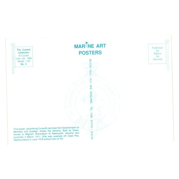 Canada Cunard Line 1990 Postcard No 4 of 23 Marine Art Posters Cruise Ship Gift - Picture 2 of 2